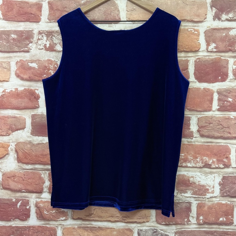 Bob Mackie Top Women's XL Blue Velvet Velour Casual Evening Camisole Tank Shirt - Picture 4 of 8